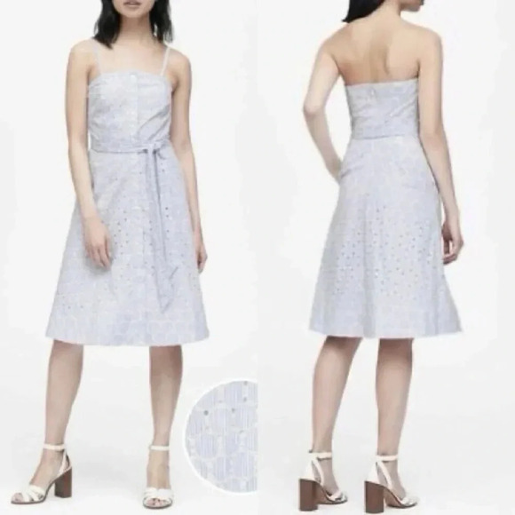 Banana Republic Light Blue Eyelet Sundress Size 6 100% Cotton Convertible Straps - Picture 1 of 16